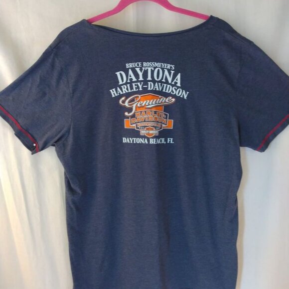 Size 3X Ladies Daytona Harley Davidson Eagle Blue/Bling V Neck Tee - Picture 5 of 7